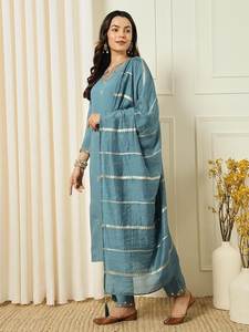 Turquoise Majesty Embroidered Traditional <b>Kurta</b> Set Premium Silk Ethnic Wear for <b>Women</b> Elegant Design Comfortable Fit - Product Image 4
