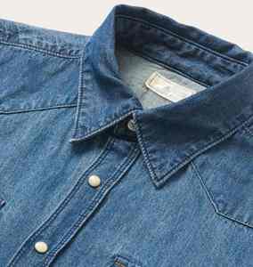 High Quality Long Sleeve Mens Western <b>Cowboy</b> <b>Shirts</b> Custom Logo Label Horn Button Plaid Cotton Denim <b>Shirts</b> - Product Image 5