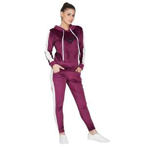 Logo personnalisé sur les bandes latérales de velours femme velours femmes jogging survêtement ensembles rouge mehroon vevlvet sweat à capuche avec pantalon en velours - Product Image 3