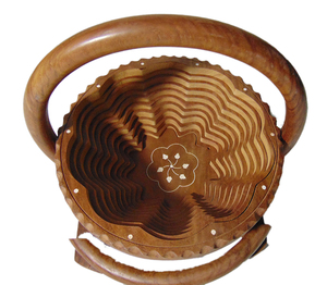 Stylish and Eco-Friendly Modern Foldable Fruit <b>Basket</b> Handmade Teak <b>Wood</b> Goods Folk Art Style - Product Image 1