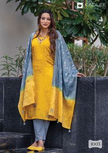 Nueva llegada hermosa mirada atractiva Chinon Jacquard seda Kurti pantalón y Dupatta con hilo y mano Trabajo Mujer moda exportador - Product Image 3