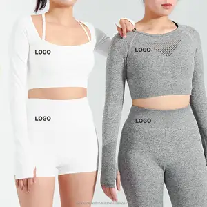 Nuovissimo abbigliamento Fitness estivo donna Athletic Crop Top Soft 2ps tuta Active Wear Crop Top con Set di leggings Yoga