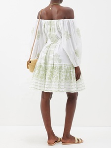 Robe de soirée en jersey de coton imprimé, ceinturée, style décontracté sexy, épaules dénudées, motif floral, coupe trapèze, été, grandes tailles - Product Image 3