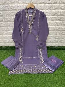 El último diseñador Faux Georgette bordado secuencia trabajo Salwar traje indio y paquistaní ropa por Fab Zone - Product Image 3