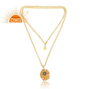 Colgante de Plata de Ley 925 y cristal de cuarzo chapado en oro de 18K, joyería fina - Product Image 1