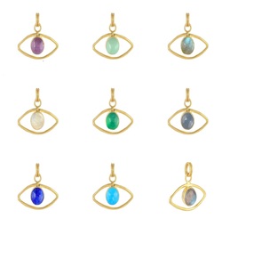 Charme de pierres précieuses naturelles Pendentif Capstone de 6mm Pendentif de pierres précieuses en or vermeil en argent sterling 925 galvanisé pour la fabrication de bijoux - Product Image 1