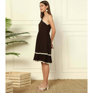 DEEBACO Women's Solid Tiered Layered <b>Dress</b> One Shoulder Bell Layered Sleeves Fit & Flared Above Knee Length One Piece <b>Dress</b> - Product Image 2