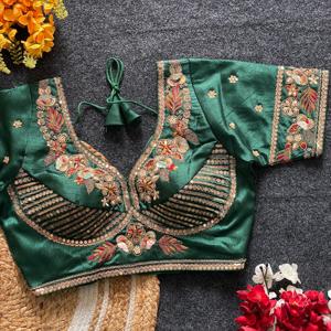 Designer indien Khadi coton Blouse couleur verte fête porter Festival porter Blouse ethnique exclusif porter la plupart des ventes Blouse - Product Image 1