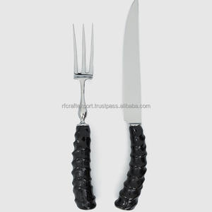 Juego de cubiertos chapados en oro brillante de aspecto increíble de la India por RF Crafts Cuerno Mango Cuchara y tenedor para servir regalos - Product Image 2