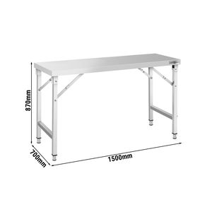 Commercial <b>Stainless</b> <b>Steel</b> Centre <b>Table</b> - 1500x700mm - Foldable - Product Image 2