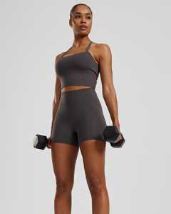 Soutien-gorge intégré pour femmes en graphite personnalisé en gros Crop Top 4 Way Stretch & Buttery Soft Lightweight Fitness Crop Top Tees pour femmes - Product Image 3