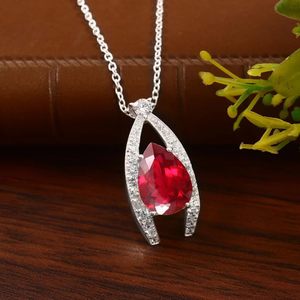 925 Sterling Silver 18K White Gold Plated Pear Shaped Mozambique <b>Ruby</b> Classic Handmade Pendant Women Wedding Charm - Product Image 1