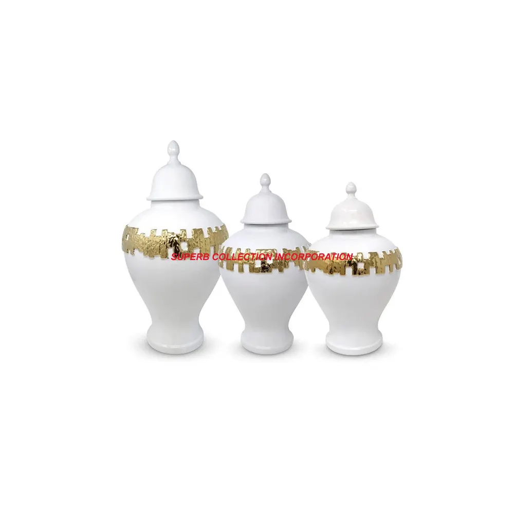 Set di 3 barattoli di zenzero decorativi in oro e bianco all'ingrosso