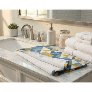 Toalla de Mano Azura Geometry de Be Ike-Conic, Cuadrada de Algodón Bordado con Diseño Floral y Logotipo Personalizado para Uso en el Hogar o Hotel - Product Image 1