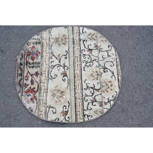 Classique Beige Rouge Vintage Turc Laine Tapis 2.5X2.5 ft Grande Surface Rectangle Patchwork Abstrait Couloir Latex pour Décor De Chambre - Product Image 1