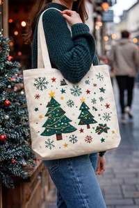 Bolsas de Mano Bordadas de Alta Calidad con Diseño Navideño, Elegantes Bolsas de Lona Festivas con Cuentas Hechas a Mano, Bolsas de Regalo de Lujo para Uso Diario en la Playa - Product Image 5