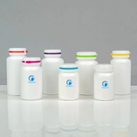 Flacon de 200cc en PEHD pour produits pharmaceutiques, col de 38mm, bouchon à anneau de traction bicolore, conteneur nutraceutique de qualité alimentaire