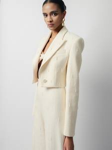 Buen precio Chaquetas de mujer de un solo botón Anie Emb Chaqueta recortada de lana de buena calidad Primavera 2025 Ropa de mujer - Product Image 4