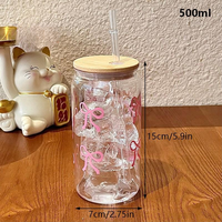 Gobelet en plastique PET mignon de 450ml avec paille et couvercle d'arc 500ml tasse d'eau transparente bouteille d'eau pour enfants étudiants cadeau de bureau