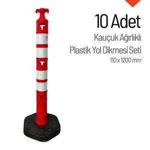 ชุดเสาคั่นจราจรพลาสติกและ PVC สีแดง 10 ชิ้น พร้อมเทปสะท้อนแสง 4 ชิ้น ขนาด 120 x 11 ซม. กันน้ำ IP68 ฐานยาง - Product Image 3