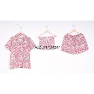 Conjunto de Pijama Corto para Mujer con Estampado Floral, 100% Algodón Puro, Suave, Transpirable, de Secado Rápido, con Cordón Ajustable - Product Image 3
