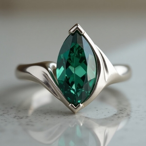 Sólido 14K oro blanco Baguette corte verde zafiro rodio plateado personalizado moderno fino boda fiesta joyería único anillo de compromiso - Product Image 5