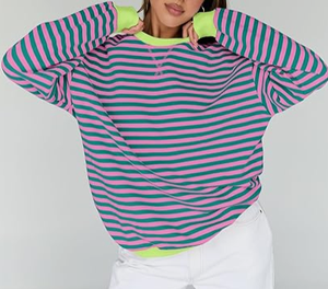 Camisetas de Verano Extra Grandes para Mujer, Cuello Redondo, Rayas, Manga Corta, 100% Algodón, Antiarrugas, Secado Rápido, Estilo Casual, Lindo, Atuendos Y2K - Product Image 5