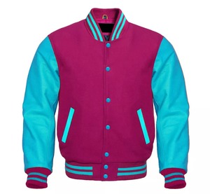 Chaqueta de lona Premium Letterman Baseball Varsity para hombre, lana verde, azul marino, Mangas de cuero genuino, frente de escuela secundaria universitaria - Product Image 4
