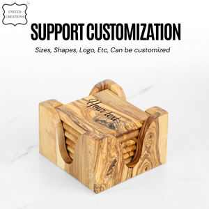 Ensemble de sous-verres en bois d'olivier durable fait à la main avec support tapis et tampons en bois carrés antidérapants pour un usage quotidien - Product Image 6