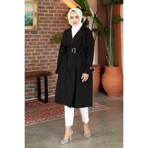 Gabardina negra para mujer con cinturón extraíble y manga ajustable-Prendas de abrigo cómodas - Product Image 1