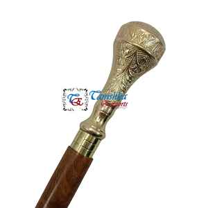 Bastón Náutico Antiguo de Latón Pulido y Madera con Mango Decorativo, Bastón de Madera Marrón para Personas Mayores - Product Image 5