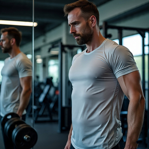 Camiseta de entrenamiento para hombre, camiseta atlética de manga corta para ejercicio de culturismo, Camiseta ajustada de poliéster 100% para hombre - Product Image 2