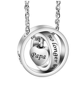 Collar de plata Papa Urn para cenizas No más a mi lado para siempre en mi corazón Medallón tallado Collar de cenizas cremadas Tamaño personalizado - Product Image 1