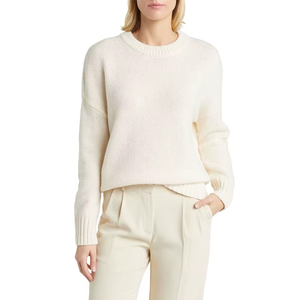 Pull en tricot de coton épais à col rond pour femmes, sweat-shirt surdimensionné de haute qualité pour l'hiver, logo personnalisé sur le devant, OEM - Product Image 1