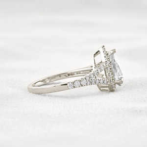 925 Silver Elegant and Luxurious <b>Moissanite</b> Diamond Pear Cut Split Shank Halo Engagement <b>Ring</b> - Product Image 6