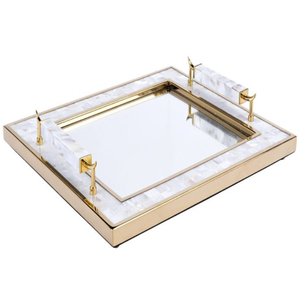 Plateau en métal élégant pour servir des boissons collations Desserts maison cuisine table à manger utilisation fonctionnelle et décorative - Product Image 1