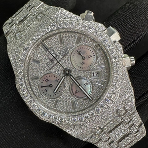 นาฬิกาโครโนกราฟหรูหราประดับเพชรโมอิสซาไนต์เต็มเรือนสำหรับผู้ชายสไตล์ฮิปฮอป พร้อมตัวเรือนสแตนเลสและเพชรระดับความใส VVS นาฬิกาแฟนซี - Product Image 1