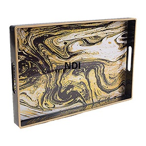 Plateau en verre métallique décoratif de qualité supérieure avec finition plaquée or, plateau pour servir des bonbons ou des gâteaux, plateau pour servir du café ou du thé - Product Image 4