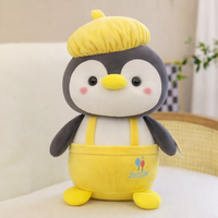 Peluche pingouin super douce anti-stress, jaune, avec capuchon, personnage d'anime Kawaii, lestée, personnalisable ODM, en polyester et coton PP, 2-4