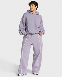 Conjunto de chándal con capucha oversize al por mayor, de color liso, corte holgado, top de manga larga y pantalones de pierna ancha, estilo streetwear - Product Image 1