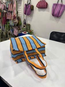 Sacs de courses réutilisables personnalisés en nylon tissé PP recyclé indien, écologiques, rayés, faits à la main, avec fermeture éclair pour - Product Image 6