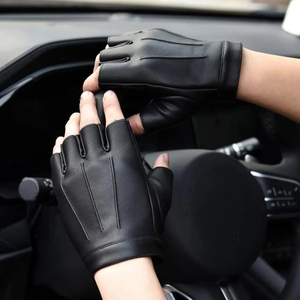 Gants de conduite automobile sans doigts en cuir PU Gants de sport d'extérieur Faux demi-doigt avec couche antidérapante Gant pour hommes femmes - Product Image 2