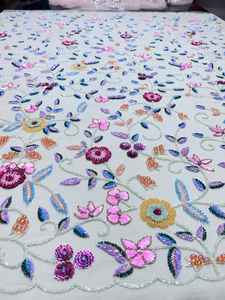 Tissu de luxe à sequins et perles pour femmes, style mode, largeur personnalisée, robe et robe de mariée, vêtements de soirée avec décoration en dentelle brodée - Product Image 5