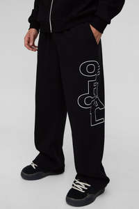 Unisex Custom Logo Printed <b>Black</b> Oversized Boxy Zip Hooded Tracksuit 100% Cotton Heavyweight Wide Leg Sweatpants Sets Warm Wear - Product Image 2