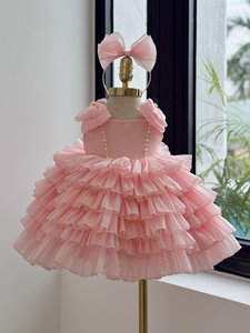 Chất Lượng Cao Trẻ Em Của Màu Đỏ Giản Dị Màu Hồng Ăn Mặc Với Nhiều Lớp Nổi Tay Áo Ngắn Ngân Sách Thân Thiện Được Thiết Kế Cho Cô Gái Odm - Product Image 2