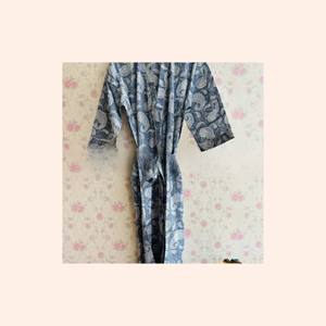 Robe kimono en coton imprimé à la main avec motifs floraux, 100% coton, peignoir pour femmes, pour les saisons printemps, été, automne, hiver - Product Image 1