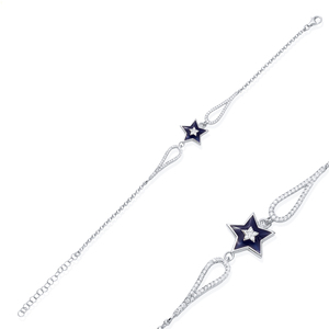Star Design Sapphire Enamel Clear Zircon Stone <b>Charm</b> <b>Bracelet</b> Turkish Handmade Gold Plated Women's 925 Sterling <b>Silver</b> Jewelry - Product Image 2