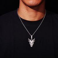 Vollständig mit Zirkonia besetzte Ziegenkopf-Anhänger-Halskette für Herren – Iced Out Hip-Hop-Schmuck – sofort lieferbar für Online-Modehändler