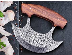 Cuchillo Ulu de Acero de Damasco Personalizable DIY con Hoja de 7 Pulgadas, Mango de Madera de Palisandro Hecho a Mano, Funda y Soporte de Madera, OEM - Product Image 3
