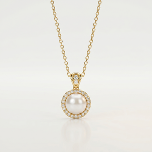 SHREYA DIAM Classic 925 <b>Silver</b> Freshwater <b>Pearl</b> Pendant <b>Necklace</b> Diamond Halo Snake Chain Romantic Style for Women Wedding - Product Image 3